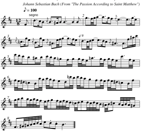 Figure 6.4: Score excerpts of Erbarme Dich, Aria No. 39 from Bach’s Saint Matthew’s Passion – solo violin part.