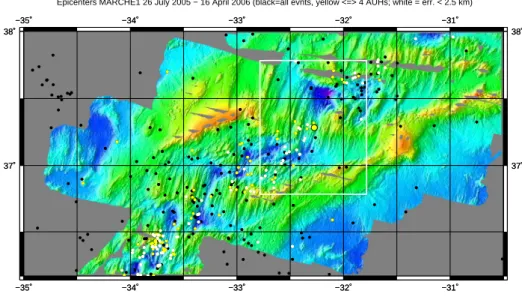 Fig. 1.19: Epicentres localisés par le réseau MARCHE 1 autour du site hydrothermal Lucky Strike