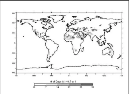 Fig. 2 .2 : Global dust sources identified through TOMS AAI  (Prospero et al., 2002).