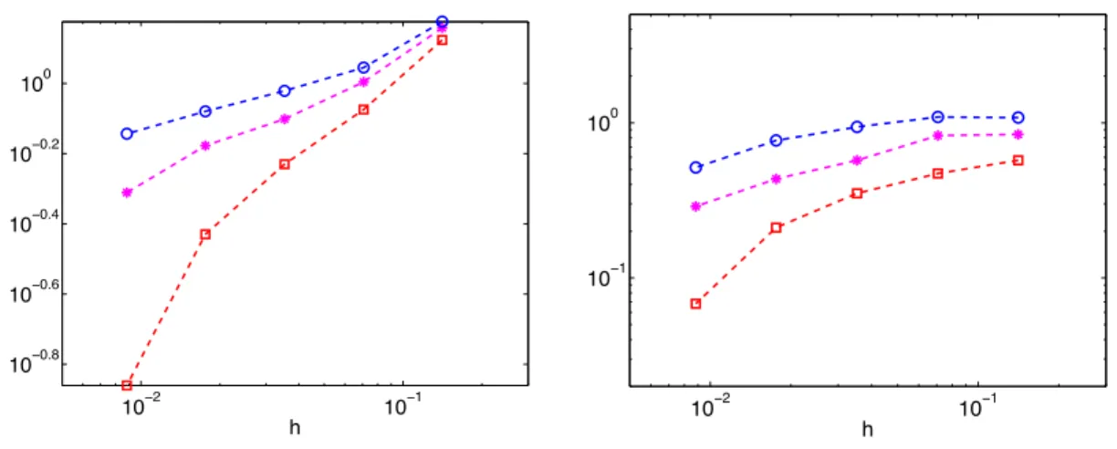Figure 3: ω = (0.2, 0.5); y 0 (x) = sin(πx): ε = 10 −8 . ; kρ 0 (v kρ ε 0 −v v ε ε,h k )k L2(qT )
