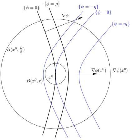 Figure 4: Local geometry of the level sets of the convexied function ψ (in the case N = euclidean distance)