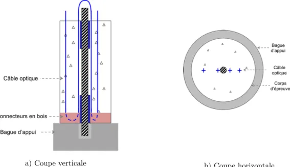 Figure 4.5: Disposition des câbles optiques dans le béton