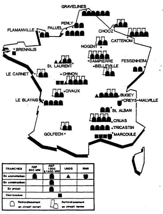 Figure 5 : Localisation des tranches nucléaire en France. 