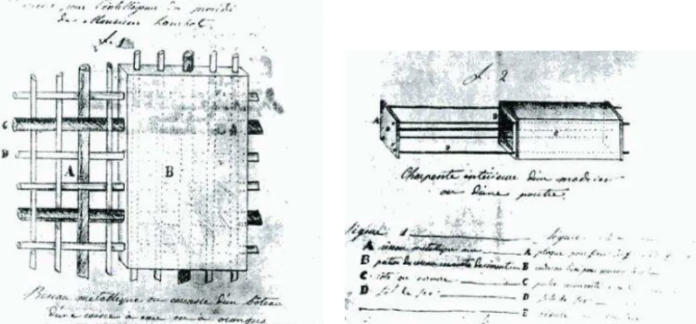 Figure 11 : Illustration appartenant à la demande de brevet de Josef Louis Lambot :       le béton armé, matériaux de substitution au bois (1855) 
