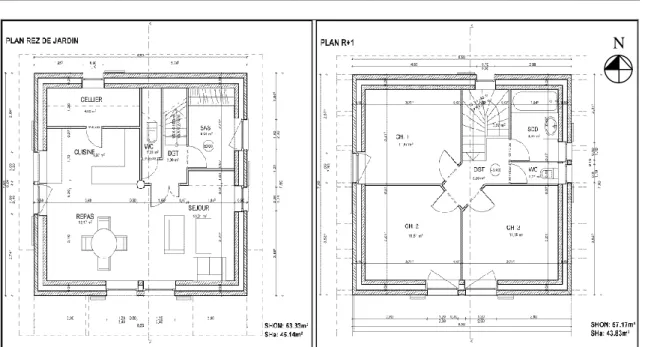 Figure I.7 : Plan de l’intérieur des maisons (Philippe Bouche Architecte) 
