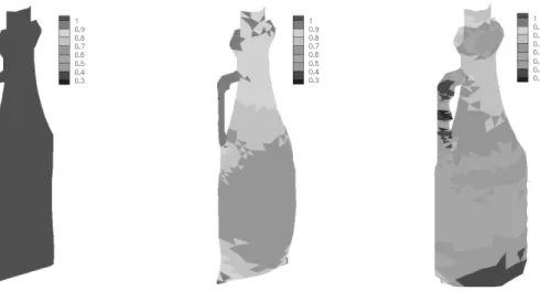 Fig. 1.7 – Trois phases de l’extrusion-soufflage d’une bouteille de lessive :
