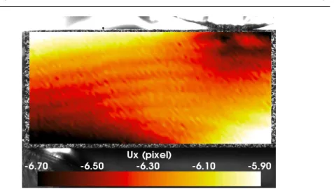 Fig. 9 Horizontal component of the displacement field as measured by DIC with a regu- regu-lar square mesh of 16 pixel element size