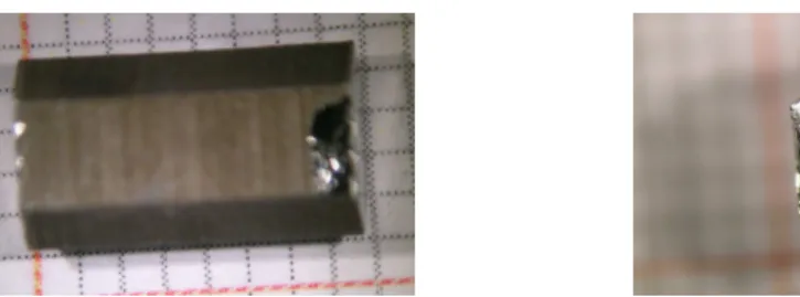 Figure 2.9: URu 2 Si 2 sample from growth #4. The left picture shows a c plane and the right one a polished a plane