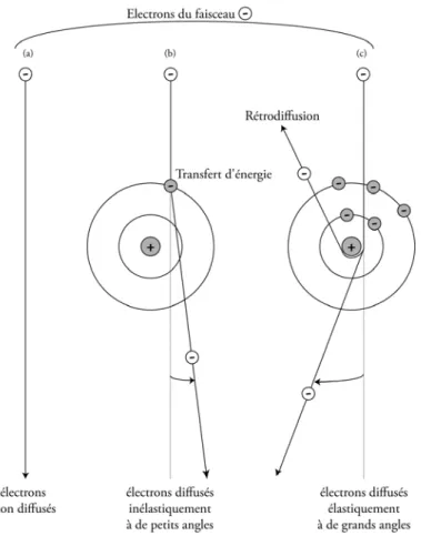 Figure 14: Comportement des électrons du faisceau  à la traversée d’un échantillon. 