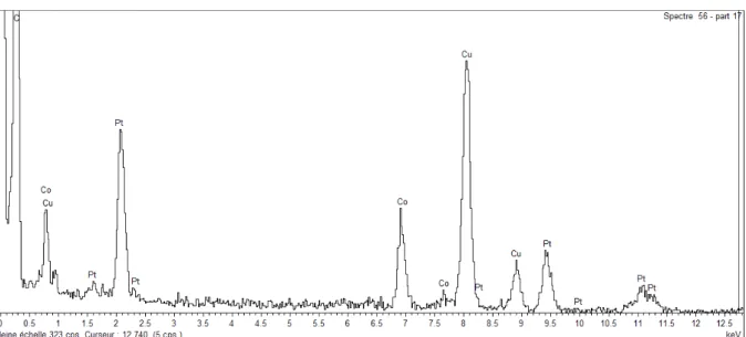 Figure 3.12: Spectre EDX pour un agr´egat unique de CoPt.