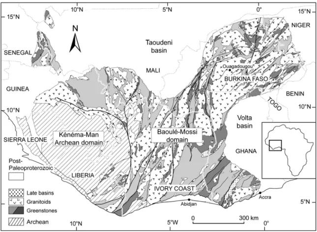 Figure 1  Simplified geological map of the West African Craton (modified after BRGM SIGAfrique); 
