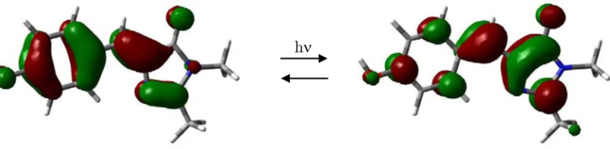Figure I.2.11 - Representations of the HOMO and LUMO of the GFP neutral chromophore,  reproduced with courtesy of M