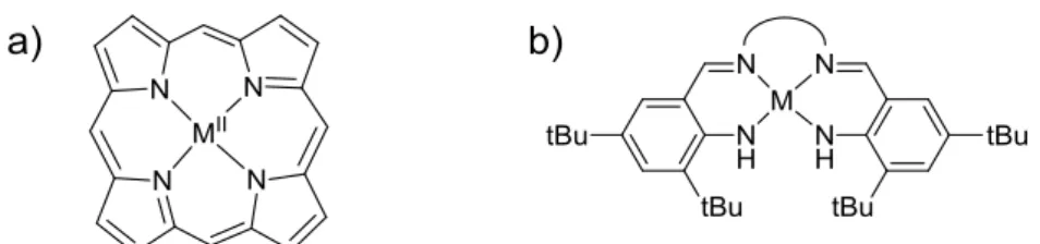 Figure 80: Structures de complexes de a) porphyrines et b) salen tétra-azotés. 