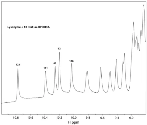Figure 3.4.7 : Spectre RMN 1D  1 H d'une solution de lysozyme avec 10 mM de Lu-HPDO3A