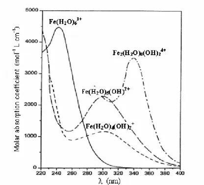 Figure II-A-10 UV-visible spectra of Fe(III) aqueous complexes   
