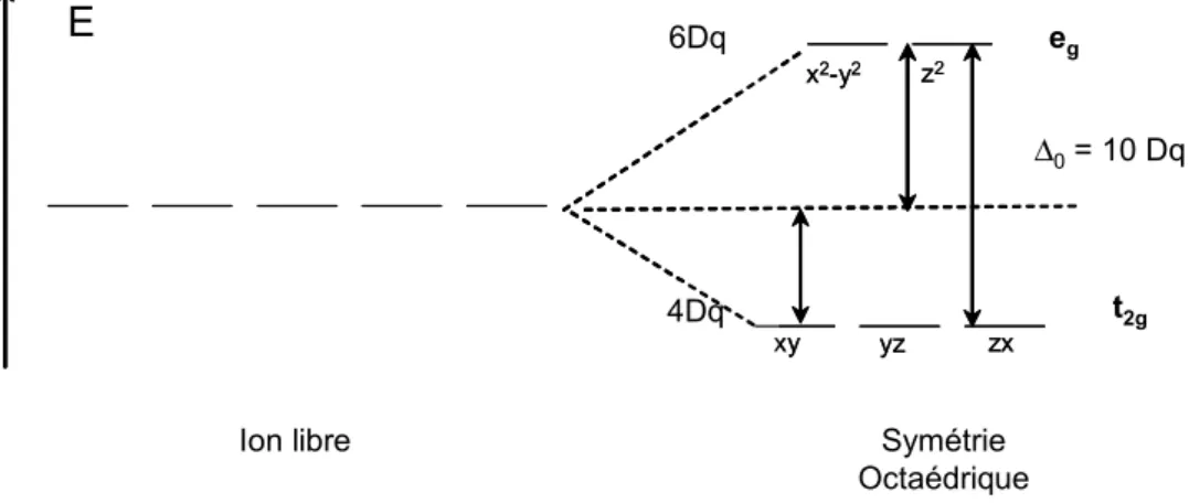 Figure I.1 - Diagramme énergétique des orbitales d de l’ion Fe(II). 