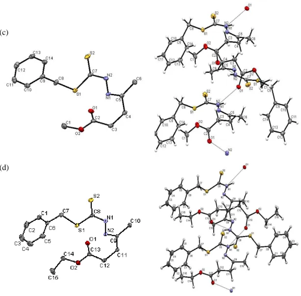 Figure  3.9  (continued).  ORTEP  diagrams  and  intermolecular  hydrogen  bonds  (shown as dotted line) of (c) SBML (d) SBEL