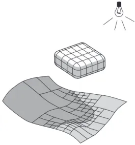 Fig. 1.8 - Subdivision adaptative g´en´er´ee le long d’une limite d’ombre (sch´ema issu de [SP94]).