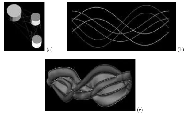 Fig. 1.27 - (a) Sc`ene ; (b) Arrangement dual de la sc`ene ; (c) Complexe de visibilit´e de la sc`ene.
