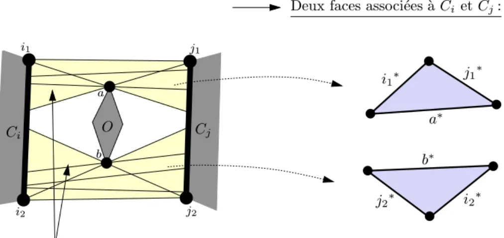 Fig. 3.1 - Faces associ´ees ` a deux arˆetes de polygones C i et C j .