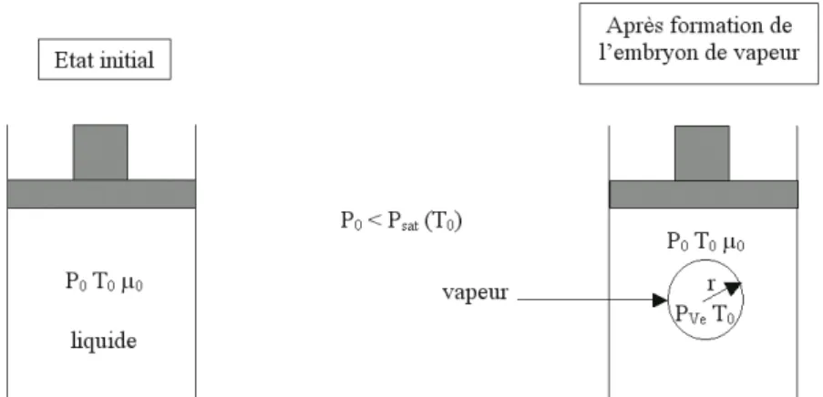 Figure 2-4 : Formation d’un embryon de vapeur dans un liquide surchauffé. 