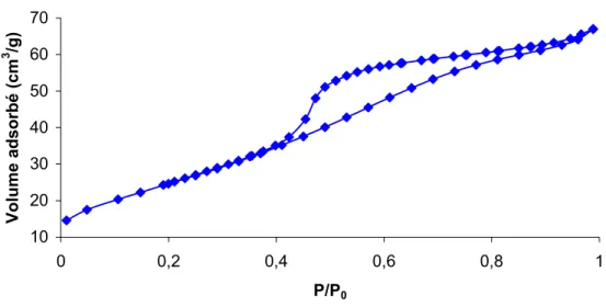 Figure 3-7: Isotherme de physisorption d’azote à 77 K de la zircone tungstée calcinée