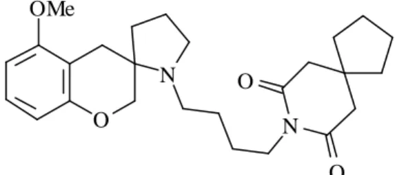 Figure 9. Représentation du composé « spiro » rigidifié ; N-[4-(8-azaspiro[4,5]décane-7,9- N-[4-(8-azaspiro[4,5]décane-7,9-dione)butyl]-spiro[5-méthoxy-2H-1-benzopyran-3,2’-pyrrolidine)