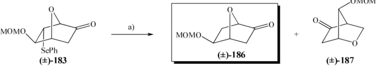 Tableau 5 : Quelques essais de coupure par voie radicalaire du groupement   phénylsélényle du composé (±)-183  
