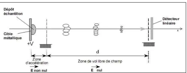 Figure 1.12. Schéma de principe de l’analyseur à temps de vol TOF. 