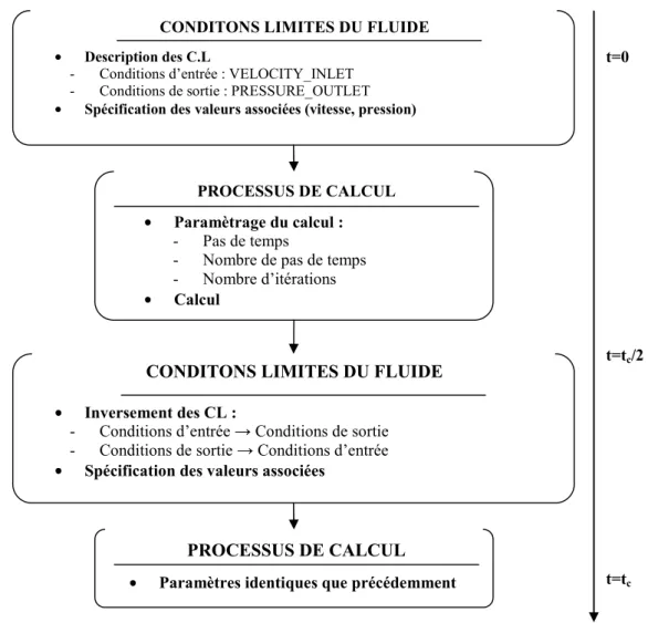 FIGURE II.15- Représentation des étapes du cycle fluidique du programme AMR0PROCESSUS DE CALCUL  