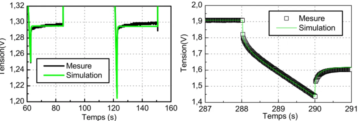 Figure  1.24 Comparaison mesure/simulation en phase de relaxation et de décharge [46] 