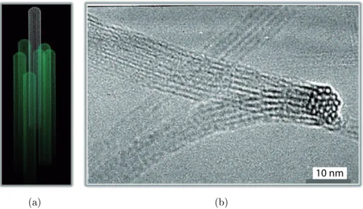 Figure 1.5  a) Représentation schématique d'un fagot de nanotubes monofeuillets (B-SWNT)