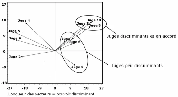 Figure   1-14 : ACP pour un descripteur avec les sujets en variables 