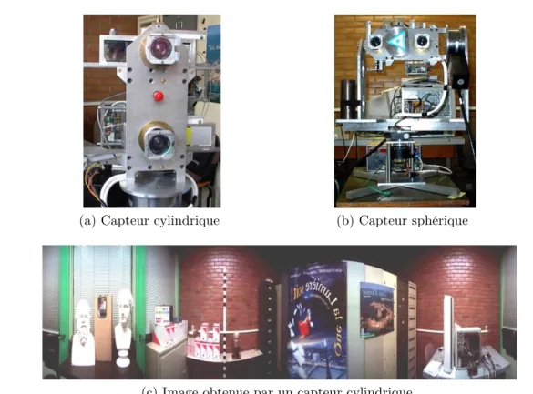 Fig. 1.6 – Exemples de capteurs cylindrique et sphérique développés conjointement par le Laboratoire des Instruments et Systèmes d’Ile de France (LISIF, nouvellement ISIR) et l’Institut Supérieur d’Electronique de Paris (ISEP) [133], [42].