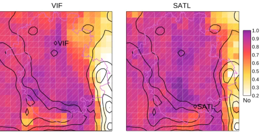 Fig. 5. Concentration Field analysis of CO with measured concentrations at VIF (left) and SATL (right).