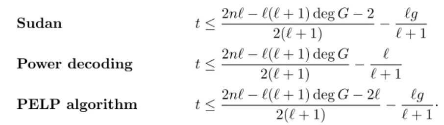 Table 2.1: PELP algorithm for algebraic geometry codes.