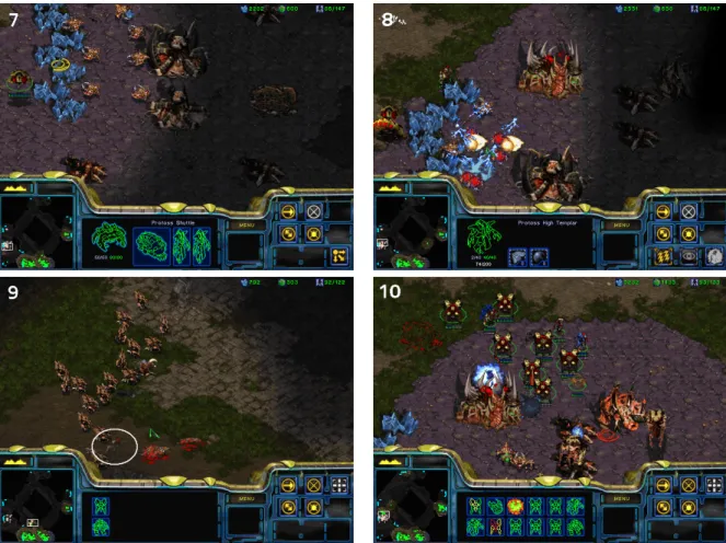 Figure 4.3: Military moves from a StarCraft (PvT) game. The order of the screenshots goes from left to right and from top to bottom.