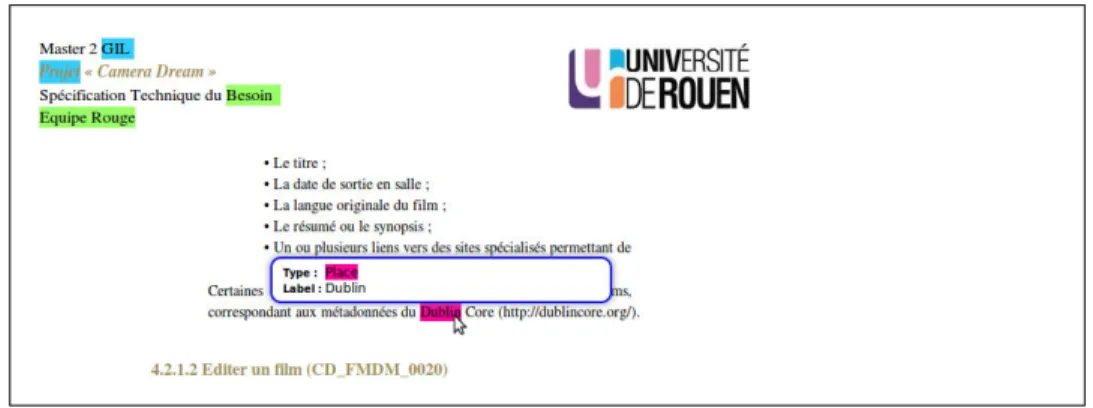 Figure 4.5 – An example of a tooltip giving further information about an entity using the open-source interface.