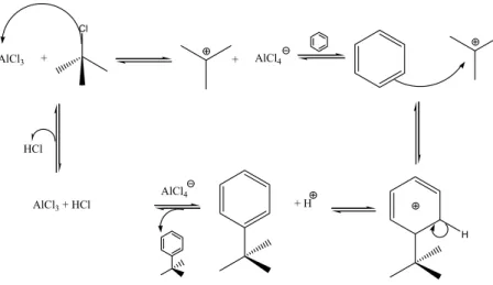 Figure 13 : Mécanisme acide de Friedel-Crafts sur l’alkylation du benzène avec terBuCl