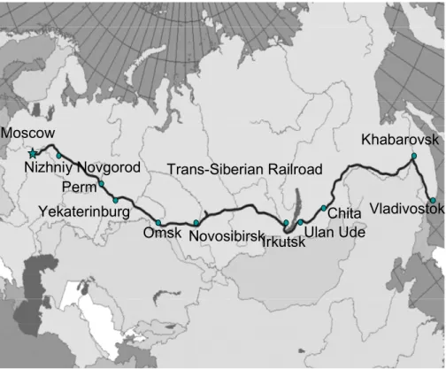 Fig. 1. The route of the expedition from Moscow to Vladivostok and back.
