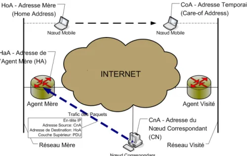 Figure 14 : Paquets envoyés par le CN à l'adresse mère du MN 