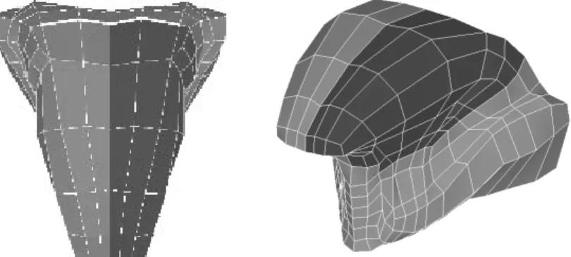 Figure 4: Simulation of a left hemiglossectomy of the tongue model. Left panel: transversal view of the  mesh