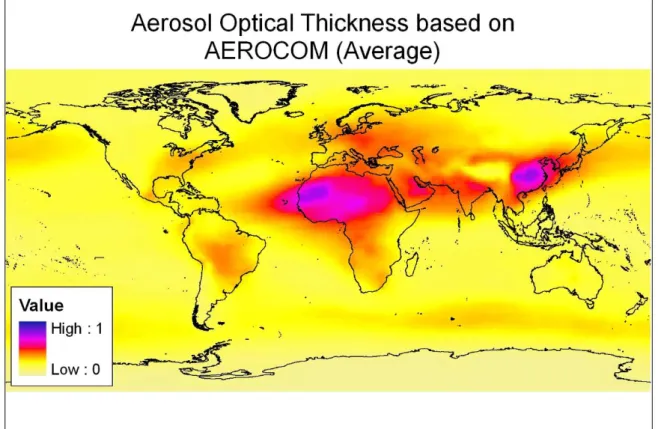 Figure 6.4: Annual average of the aerosol optical thickness for the Aerocom data set 