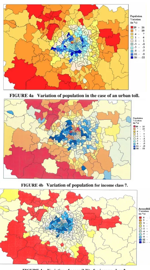 FIGURE 4a   Variation of population in the case of an urban toll. 