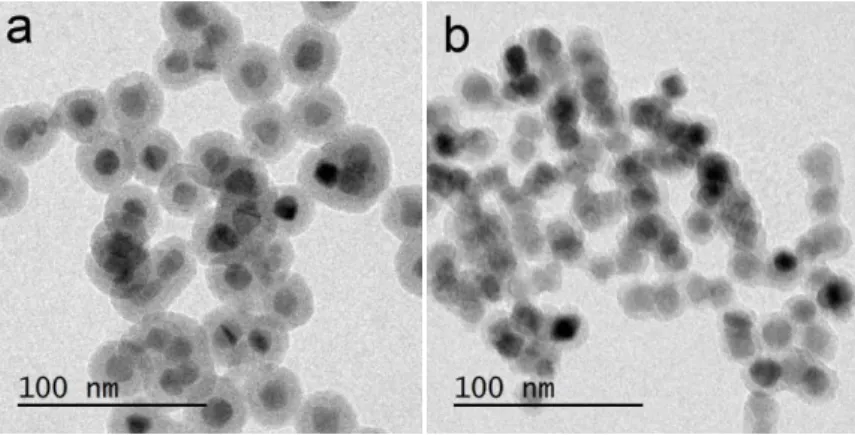 Figure 2.8. TEM images of 6-nm-in-radius-QD/SiO 2  when QDs of different amounts were added: a) 1.2 nmol; 