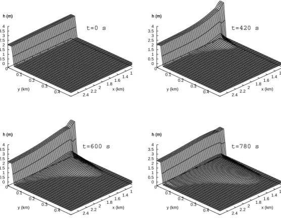 Fig. 4. Reference ﬂow (surface elevation h) for diﬀerent times