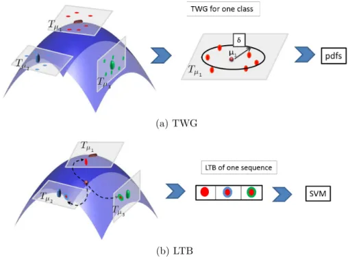 Figure 3: Conceptual TWG and LTB learning methods on the Grassmann manifold.