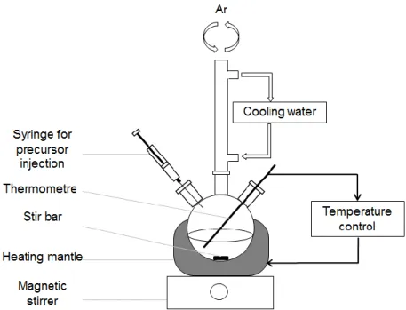 Figure II.1: Experimental setup for the synthesis of colloidal QDs. 