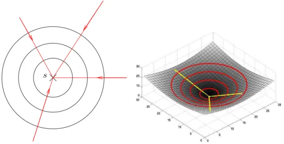 Fig. 1.7  Shortest paths in R 2 . Level sets of distane map are irles, and shortest paths are segments.