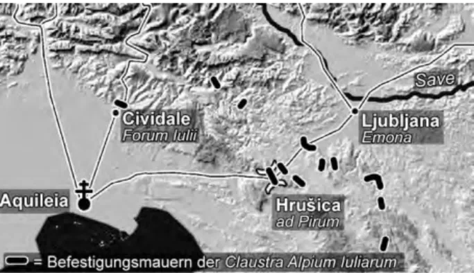 Abbildung  7  :  Befestigungsmauern  der Claustra Alpium Iuliarum.
